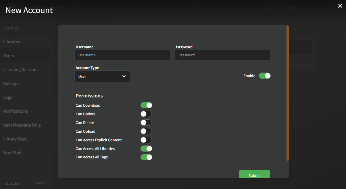 Default user settings